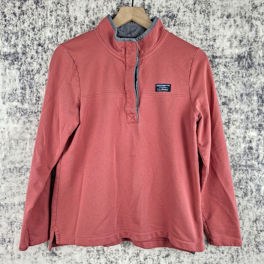 LL Bean Womens Size MP Coral Pink Cotton Rugby 1/4 Zip Henley Shirt 501540